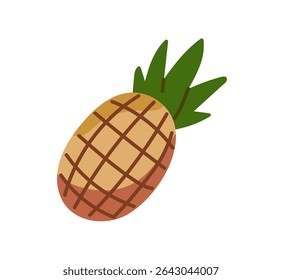 Ícone de abacaxi inteiro. Ananas frescas com tampos, folhas. Fruta tropical orgânica. Comida exótica natural. Planta suculenta da selva para a alimentação saudável. Ilustração de vetor isolado plano sobre fundo branco