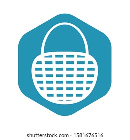 Icon wicker basket. Hand woven bag for storage and harvesting. Vector illustration in simple style isolated on white background for design and web.