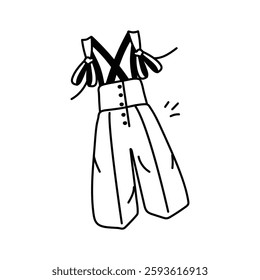 Icon of wide legged overalls with bow straps and a flared bottom