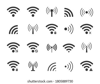 Icon Wifi. Wireless Signal From Radio. Remote Beacon For Transmission Of Data. Symbol Of Connect To Network With Antenna. Sign Of Podcast And Communication. Router And Public Safety Internet. Vector.