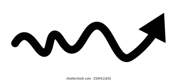 An icon of a wiggling, ascending arrow. Vector.