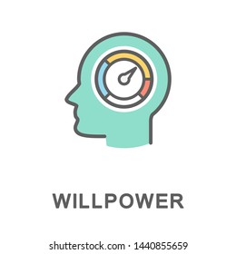 Icon willpower. The sensor shows the internal energy of a person and his ability to achieve high results. The thin contour lines with color fills.