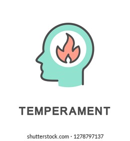 Icon willpower. Temperament like a flame shows the activity and emotionality of a person. The thin contour lines with color fills.