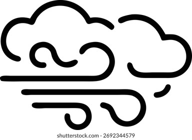 Ícone de vento soprando nas nuvens, previsão do tempo arte gráfica. Esta imagem apresenta um fundo transparente, tornando-o versátil para vários projetos de design.
