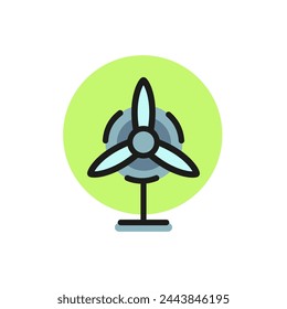Icon of wind turbine. Windmill, propeller, generator. Alternative energy concept. Can be used for topics like environment, electricity, ecology.