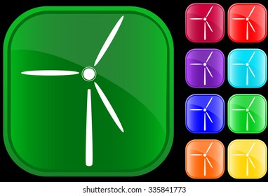 Icon of a windmill on shiny square buttons