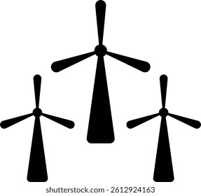 The icon of a windmill that generates energy. Wind turbine, electricity. Vector black and white illustration.
