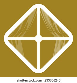 Icon of a window with curtains visible with a diamond shaped frame with cross beams on vertical and horizontal diagonals