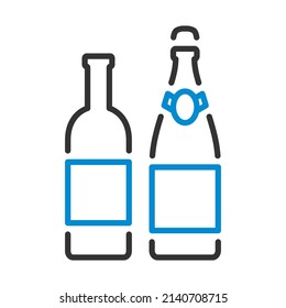 Icono De Botellas De Vino Y Champagne. Contorno de negrita editable con diseño de relleno de color. Ilustración vectorial.