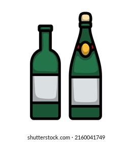 Icon Of Wine And Champagne Bottles. Editable Bold Outline With Color Fill Design. Vector Illustration.