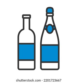 Icono De Botellas De Vino Y Champagne. Contorno de negrita editable con diseño de relleno de color. Ilustración vectorial.