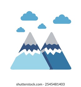 Icon of winter mountains in blue, representing snowy outdoor landscapes.