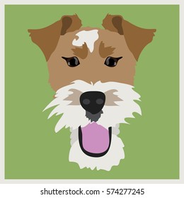 Icon with wire-haired fox terrier dog. Vector illustration in flat style.