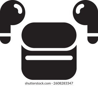 Icon of wireless headphones with a black case on a white background.