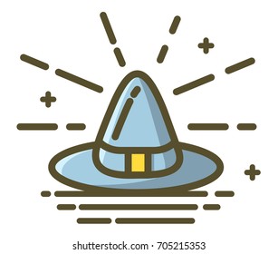 Icon witch hat for Halloween on white background. Vector trendy linear design. Can be used for advertising and promotion, design flyer or placard.