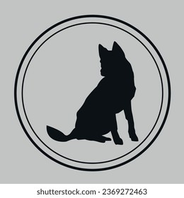 Eine Ikone eines Wolfes. Schwarze Silhouette. Vektorgrafik auf grauem Hintergrund.