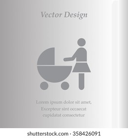 Icon of a woman with a baby carriage. Place for wheelchairs,  vector illustration. Flat design style