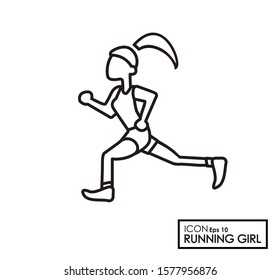 Icon of a woman doing sports. Image of a broker. Line drawing. Editable vector.