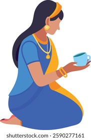 Icon of a Woman Kneeling and Holding a Tea Cup