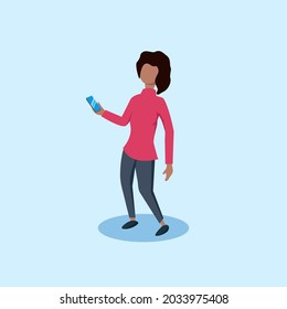 Icon woman is looking at her smartphone