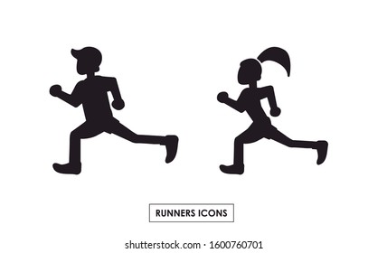 Icon of a woman and a man doing sports. Image of runners. Line drawing. 