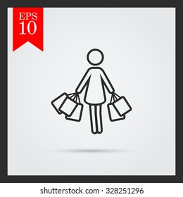 Icon of woman silhouette carrying shopping bags
