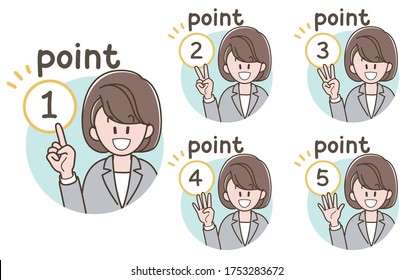 Icon of the woman  in a suit doing explanation  (Vector illustration set)