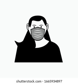 Icon of Woman Wear Masker. Face Mask for Healthcare Symbol.