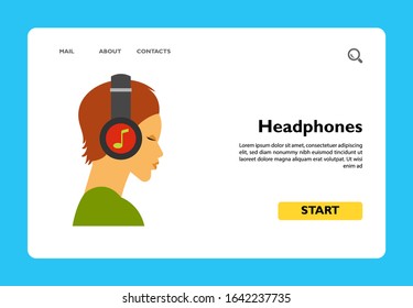 Icon of woman wearing headphones. Music, radio, podcast. Enjoying music concept. Can be used for topics like audiobook, entertainment, accessory