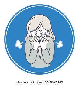 Icon of a woman who covers the mouth with a handkerchief, and coughs intensely
