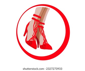 un icono de los pies de la mujer y los tacones altos rojos en un círculo