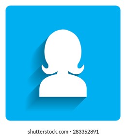 Icon Of Woman's Head Silhouette On Bright Blue Background