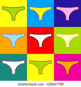 Icon of women's panties with a small bow. Pop-art style colorful icons set with 3 colors.