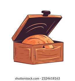 icon wooden box with baked bread isolated