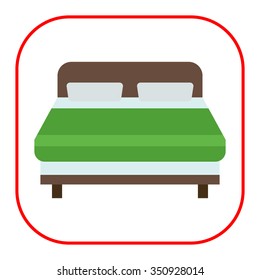 Icon of wooden double bed covered with green blanket