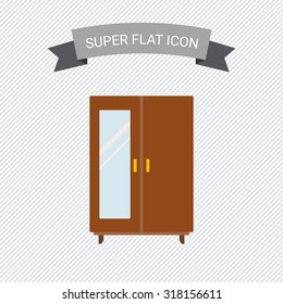 Icon of wooden wardrobe with mirror on door