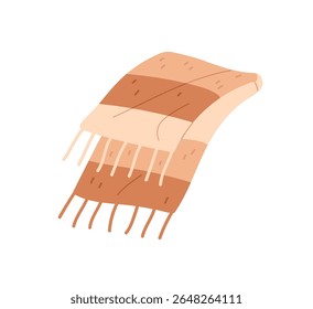Icon of woolen scarf for cold weather. Warm striped muffler. Knitted cravat, neckerchief. Winter accessory, patterned wearing, wintertime clothes. Flat isolated vector illustration on white background