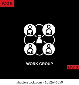Icon work group with humans and cog wheel. Glyph, flat or filled vector icon symbol sign collection for mobile concept and web apps design.