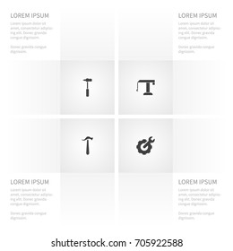 Icon Work Set Of Spanner, Hammer, Construct And Other Vector Objects. Also Includes Hammer, Metal, Gear Elements.