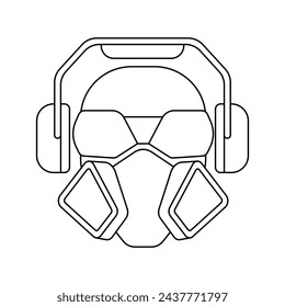 The icon of a worker man wearing a respirator, goggles and headphones.