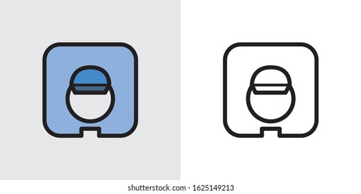 icon worker wears hat in outline and blue background