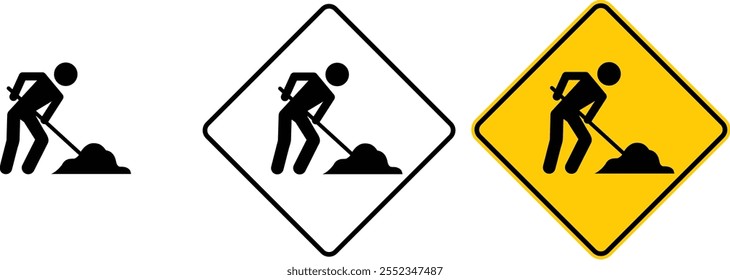 icon Workers ahead warning sign design for yellow background and black and white background