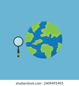 Icon world cartography, geography, south. Flat illustration of cute magnifying glass cartoon style icon. Magnifying glass cartoon icon vector illustration. 