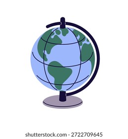 Ícone do globo mundial para estudar Geografia assunto. Ferramenta geográfica, planeta Terra. Abastecimento escolar para aprendizagem e viagem. Ensino fundamental. Ilustração de vetor isolado plano sobre fundo branco