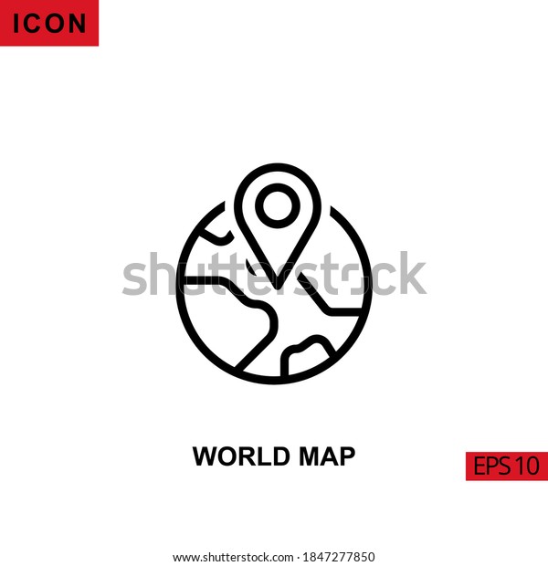 Icon world map with pin point. Outline, line or\
linear vector icon symbol sign collection for mobile concept and\
web apps design.