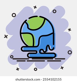 Icon world melting. Global warming elements. Icon in comic style.