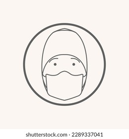 icon for world nurses day, line art of male nurse face in hat.