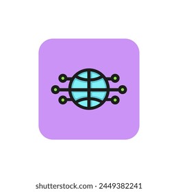 Icono de la red mundial. Enlaces, esfera, datos, cuadrícula. Concepto de criptomoneda. Se puede utilizar para temas como redes globales, conexión, comunidad