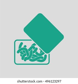 Icon of worm container. Gray background with green. Vector illustration.