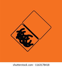 Icon of worm container. Orange background with black. Vector illustration.